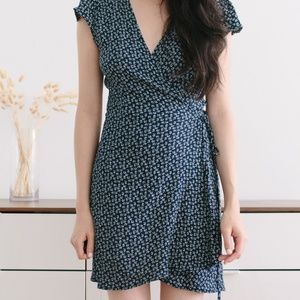 Brandy Melville | Floral Navy Mini Wrap Dress